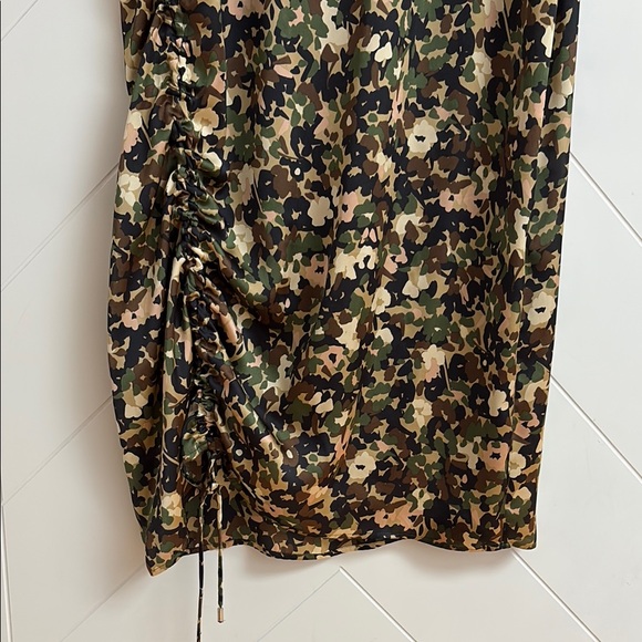 Zara Satin Effect Side Cinch Floral Camouflage Midi Dress - Picture 7 of 11